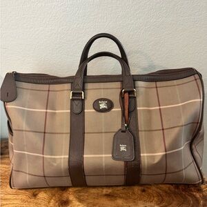Burberry Brown Plaid Duffel with Dark Leather Trim
